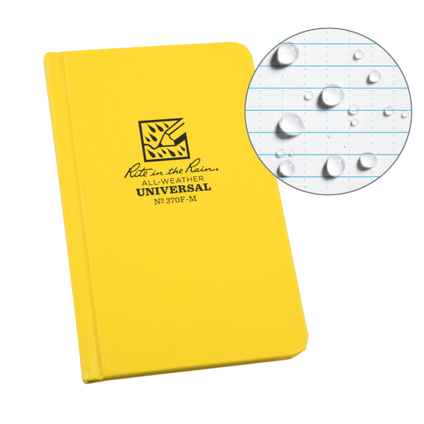 Rite In The Rain Weatherproof Hard Cover Notebook, 4.25" X 6.75", Yellow Cover, Universal Pattern (No. 370f-m) Yellow