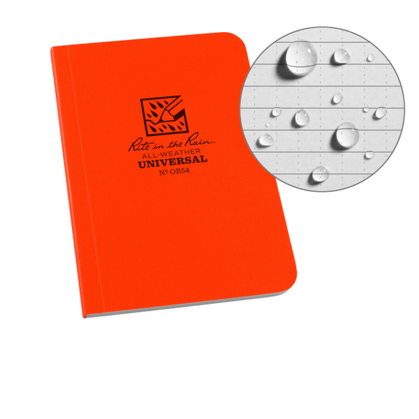 Rite In The Rain Weatherproof Soft Cover Pocket Notebook, 3.5" X 5", Orange Cover, Universal Pattern (No. Or54) Blaze Orange