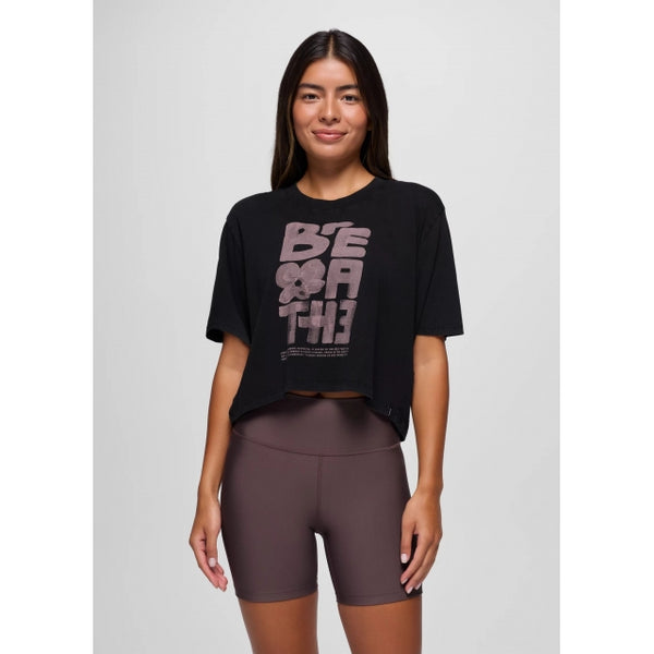 Prana Everyday Graphic Crop Tee Black / Carob Breathe