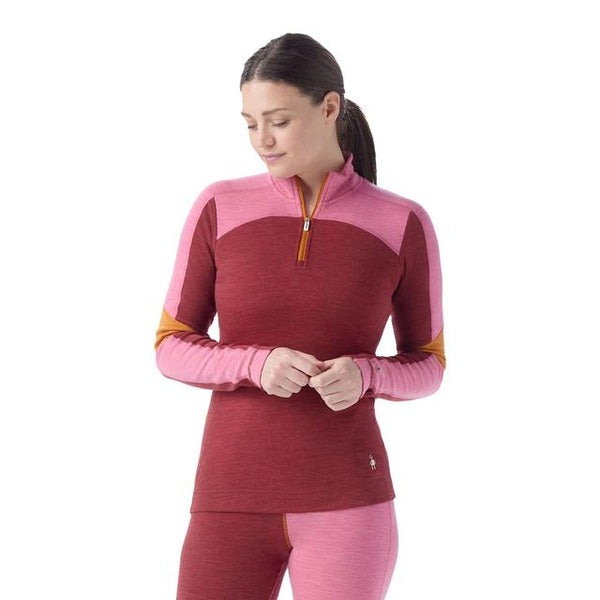 Smartwool Classic Thermal Merino Base Layer Colorblock 1/4 Zip Currant-Garden Pink