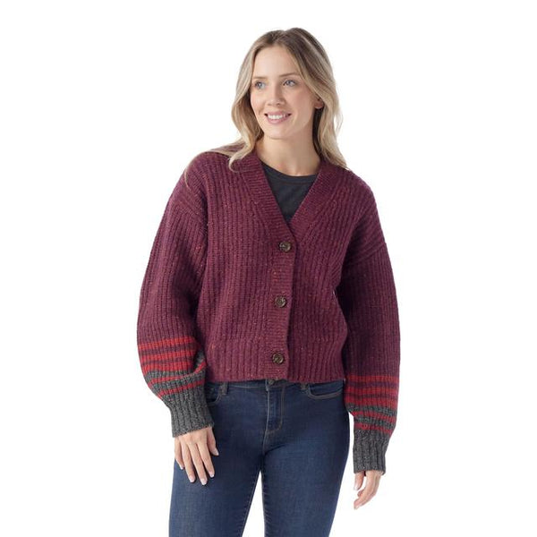 Smartwool Cozy Lodge Cropped Cardigan Sweater Eggplant Heather