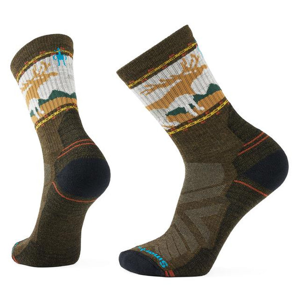 Smartwool Unisex Hike Mountain Moose Crew Socks Military Olive