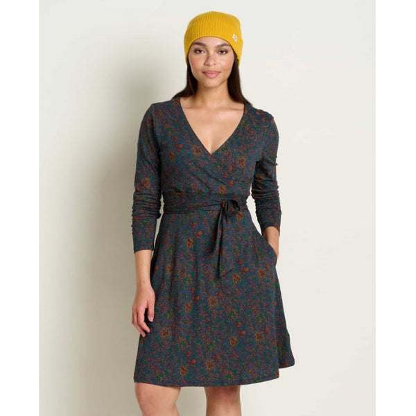 Toad&Co Womens Cue Wrap LS Dress True Navy Paisley Print