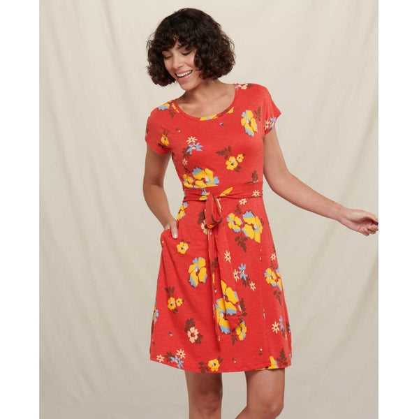 Toad&Co Womens Cue Wrap SS Dress Winterberry Floral Print