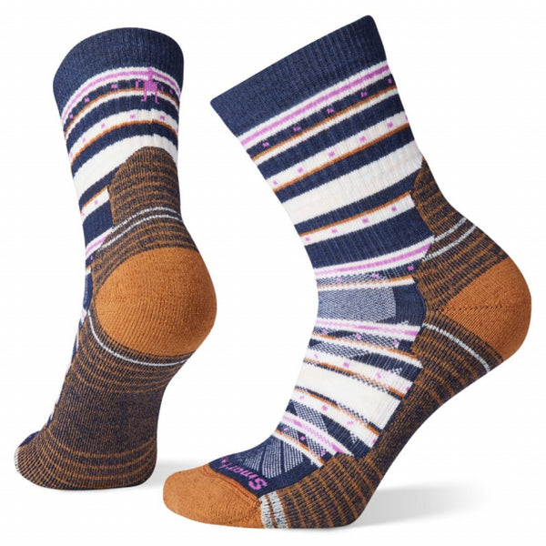 Smartwool Womens Hike Light Cushion Stitch Stripe Mid Crew Socks Deep Navy