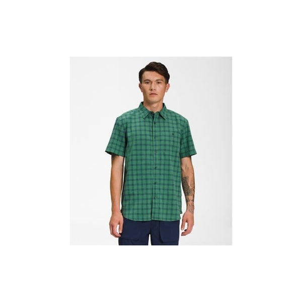 The North Face Mens Loghill Short Sleeve Shirt Deep Grass Green TNF Grid Plaid