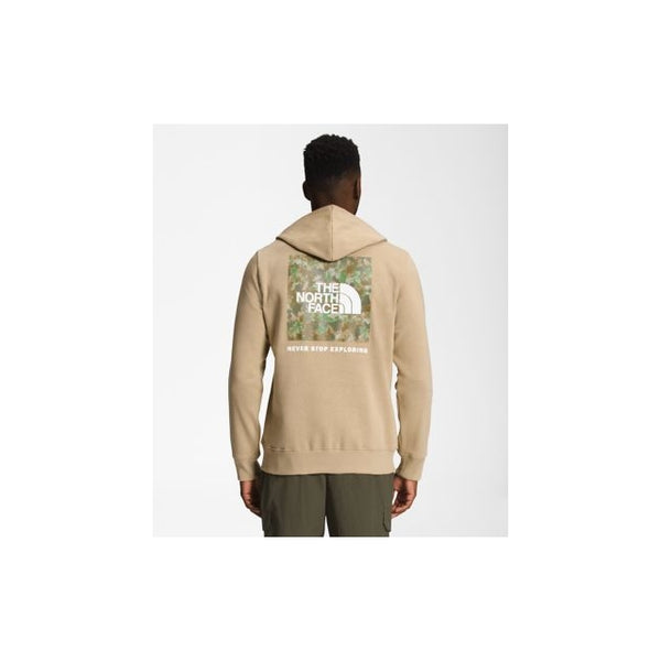The North Face Mens Box NSE Pullover Hoodie Khaki tone/Military Olive Stippled Camo Print / S