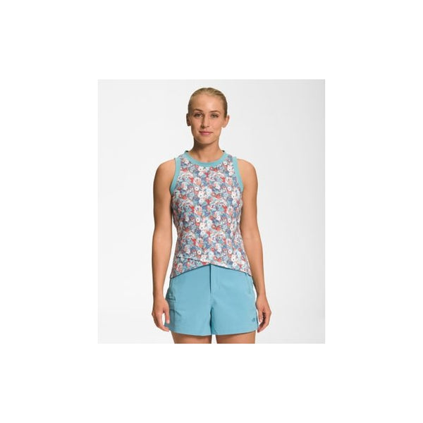 The North Face Womens Dawndream Cross-Front Muscle Tank Reef Waters Wild Daisy Print
