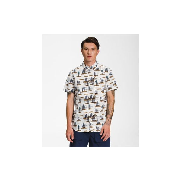 The North Face Mens S/S Baytrail Pattern Shirt Gardenia White Camping Scenic Print