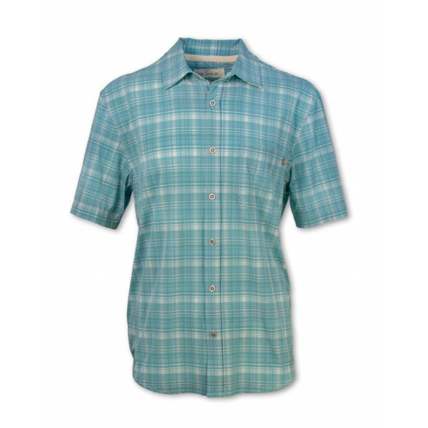 Purnell Mens Short-Sleeved 4-Way Stretch Plaid Aqua