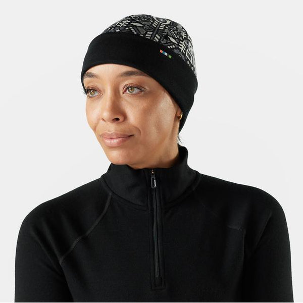 Smartwool Unisex Thermal Merino Reversible Cuffed Beanie Hat Black Deco Floral