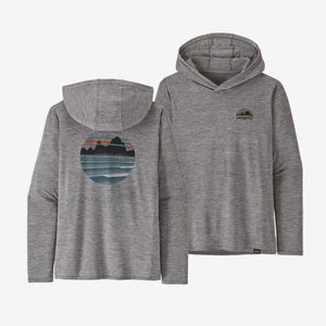 Patagonia Womens Cap Cool Daily Graphic Hoody Skyline Stencil: Feather Grey