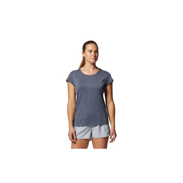 Mountain Hardwear Womens Mighty Stripe Short Sleeve Blue late / S