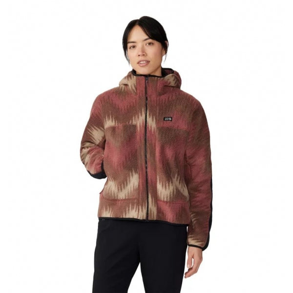 Mountain Hardwear Womens HiCamp Fleece Printed Hoody Clay Earth Zig Zag Print