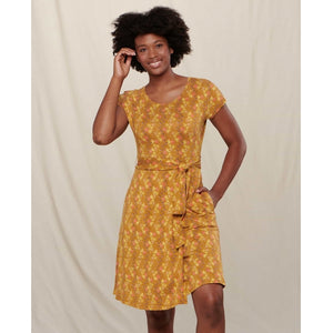 Toad&Co Womens Cue Wrap SS Dress Kelp Palm Print