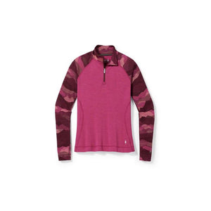 Smartwool Womens Classic Thermal Merino Base Layer Pattern 1/4 Zip Festive Fuchsia ountain Scape / M