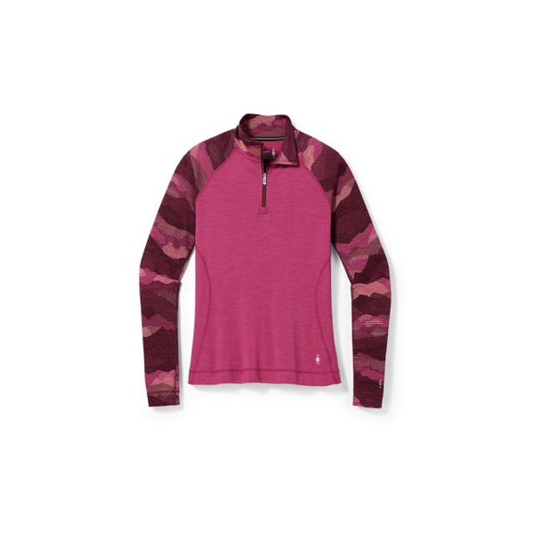Smartwool Womens Classic Thermal Merino Base Layer Pattern 1/4 Zip Festive Fuchsia ountain Scape / M